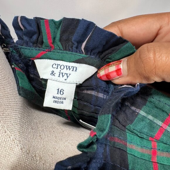 Crown & Ivy Navy Red Tartan Plaid Eyelet Hem Christmas Holiday Midi Dress SZ 16 - Picture 13 of 15